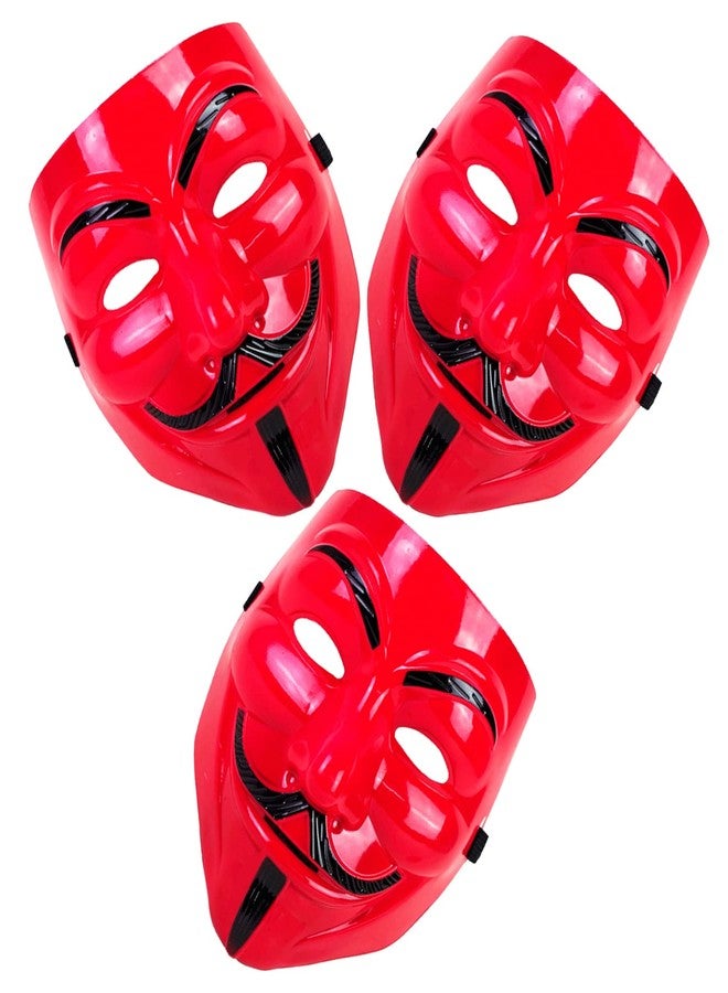 Western Era Stylish and Iconic V for Vendetta Red Cosplay Mask: Perfect for Fans of the Movie and Graphic Novel with its Distinctive Design and Comfortable Fit (Combo Of 3) - Image 1